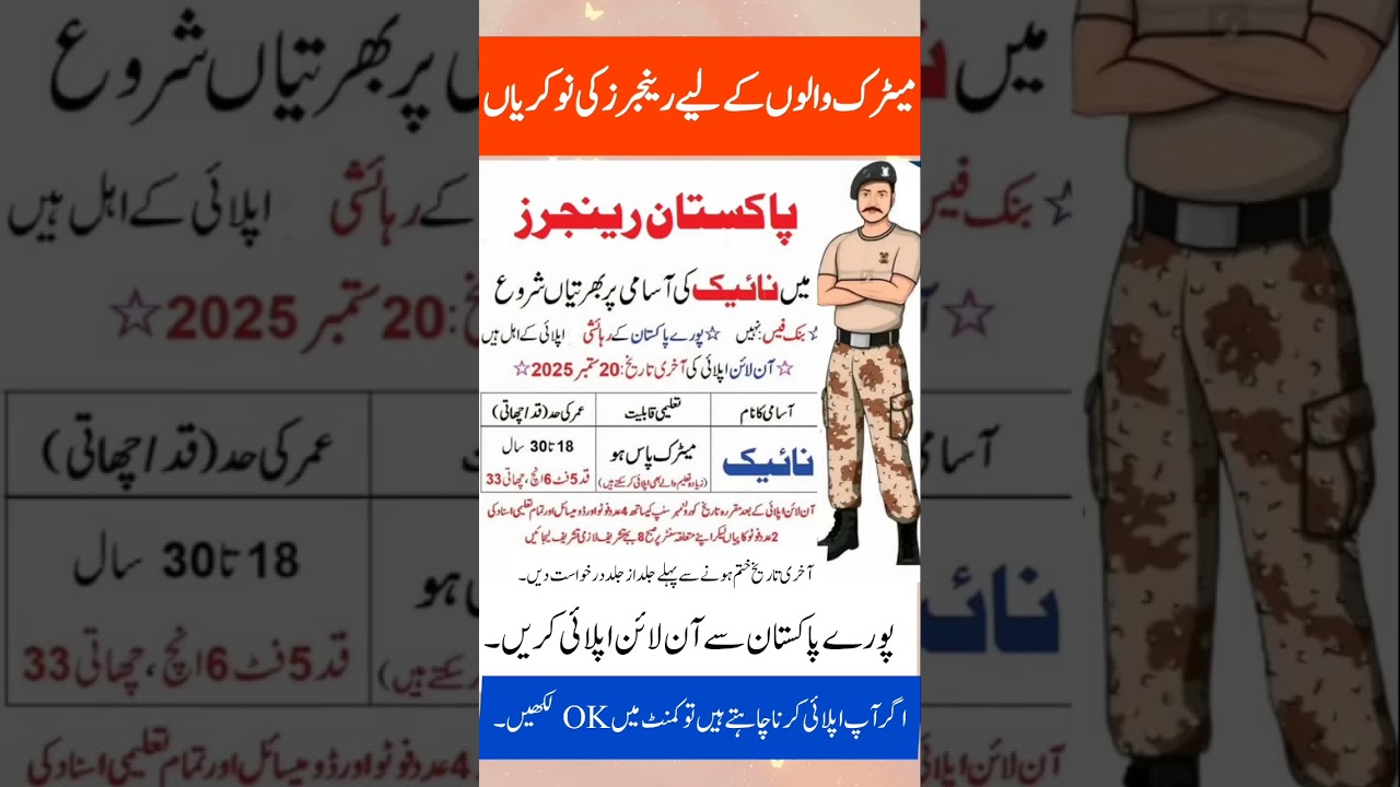 Pak Rangers 🪖 jobs 2025 #joinpakarmy #pakarmyjobs #rangersjobs