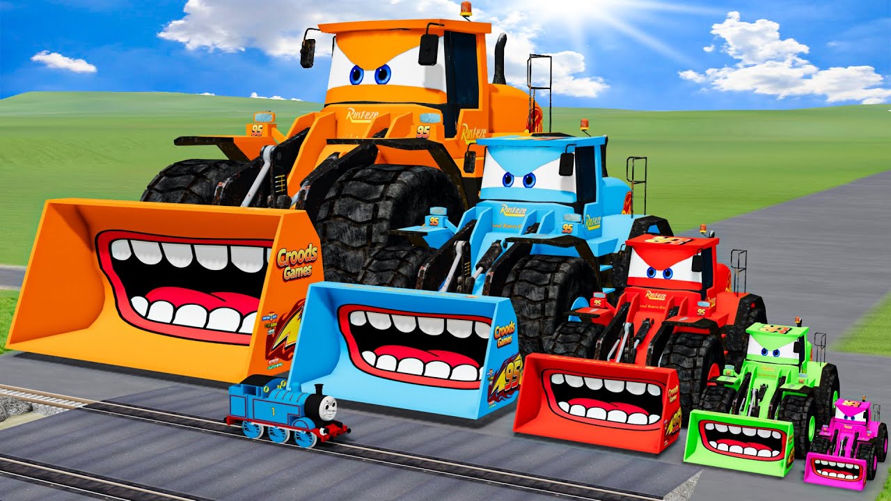 Big & Small Colors Bulldozer Truck Lightning Mcqueen vs Trains Thomas | BeamNG.Drive