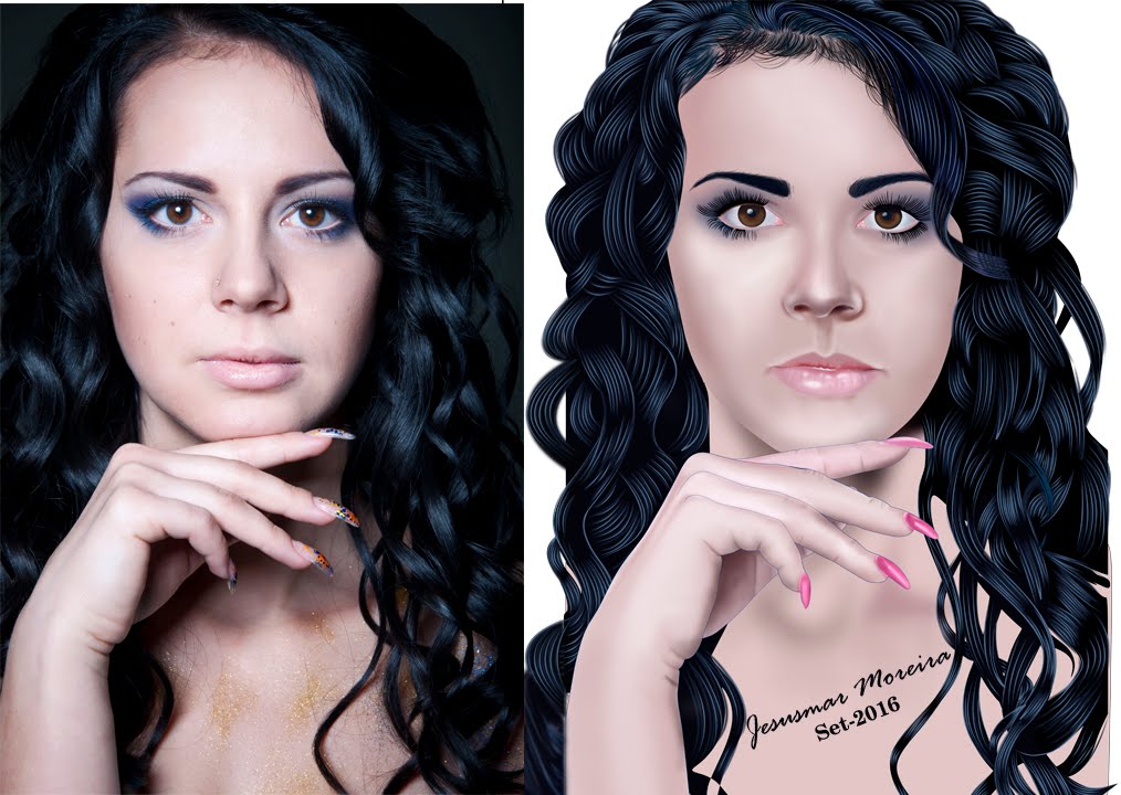 CorelDraw X8 vetorizando, modelo de cabelo preto cacheado-parte 1-aula 76
