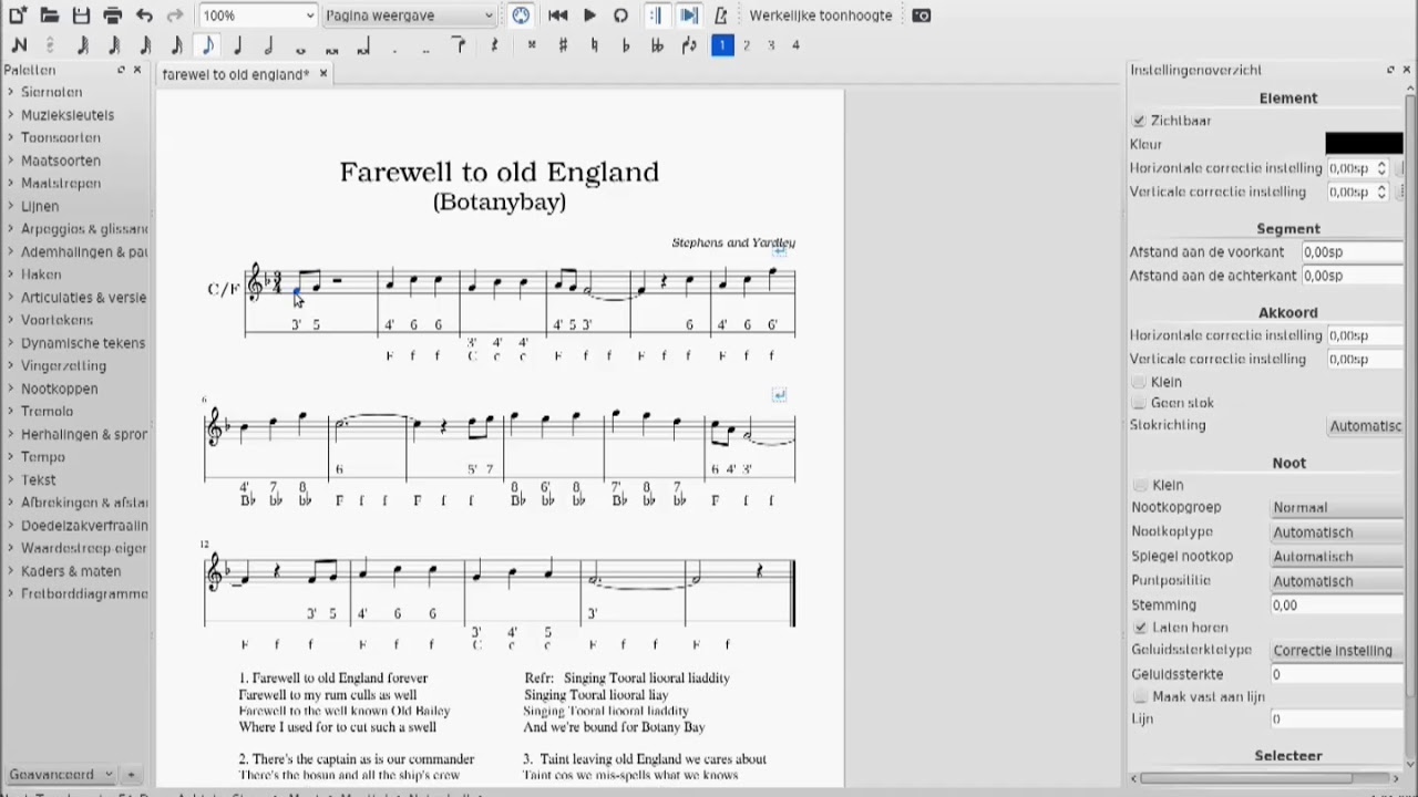 Bladmuziek bewerken voor de trekharmonica in Musescore 2.0.3: Een opmaat maken