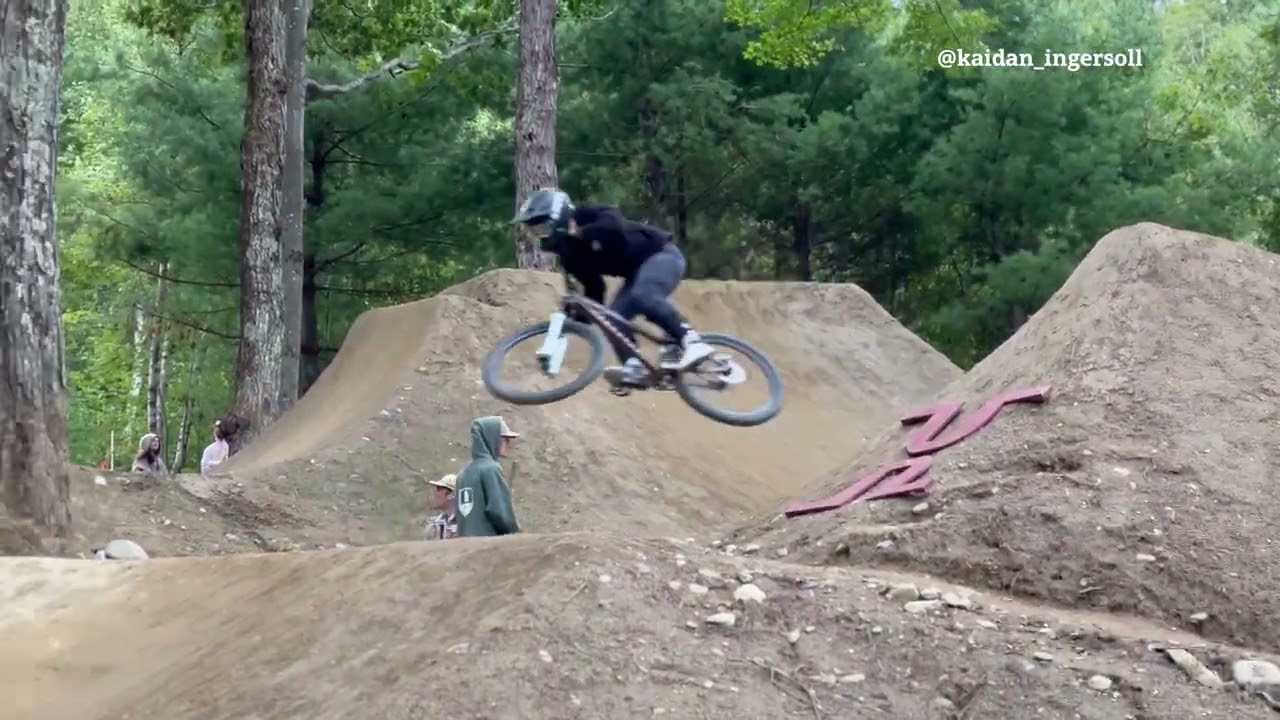 Dirt pipe comp Highland Mountain Bike Park in a HURRICANE trio behind bars jerrell webster