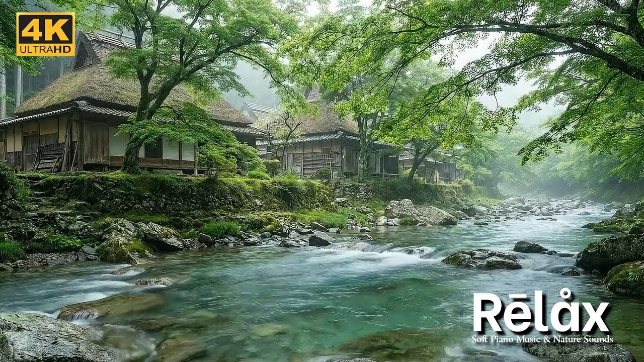 Relaxing River Ambience 🍃 Calming River Sounds with Soft Piano & Bird Singing For Stress Relief
