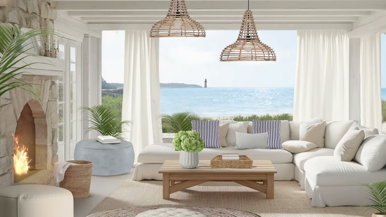 crackling fire & ocean waves ASMR | relaxing sounds for background noise, focus & relaxation