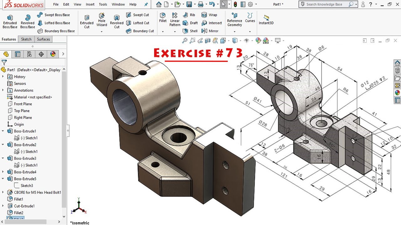 Solidworks Tutorial: Exercise #73 (Gripper Rod Center)