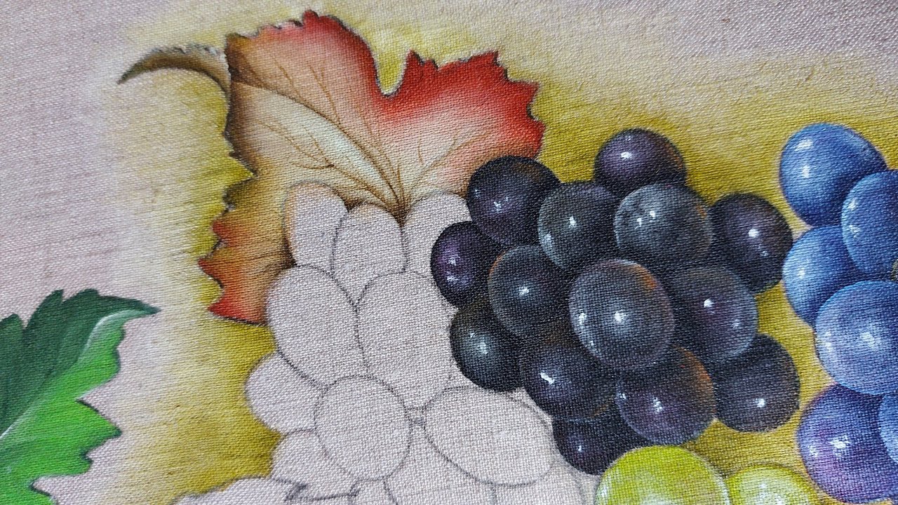 Pintura de folhas e uvas em tecido (parte 6)