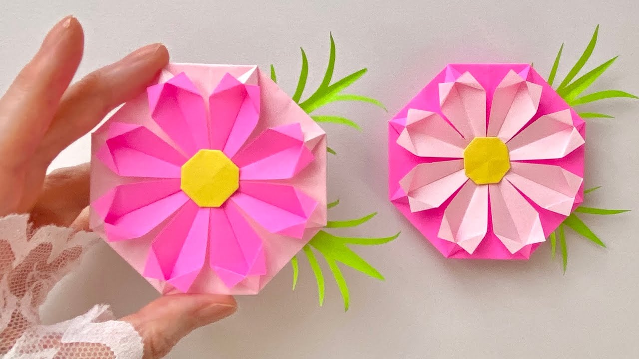 【ゆっくり折り紙】秋桜（コスモス）の作り方／[Origami] How to make    Cosmos