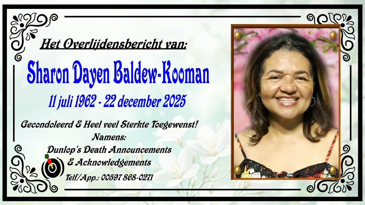 Het overlijdensbericht van: Sharon Dayen Baldew-Kooman