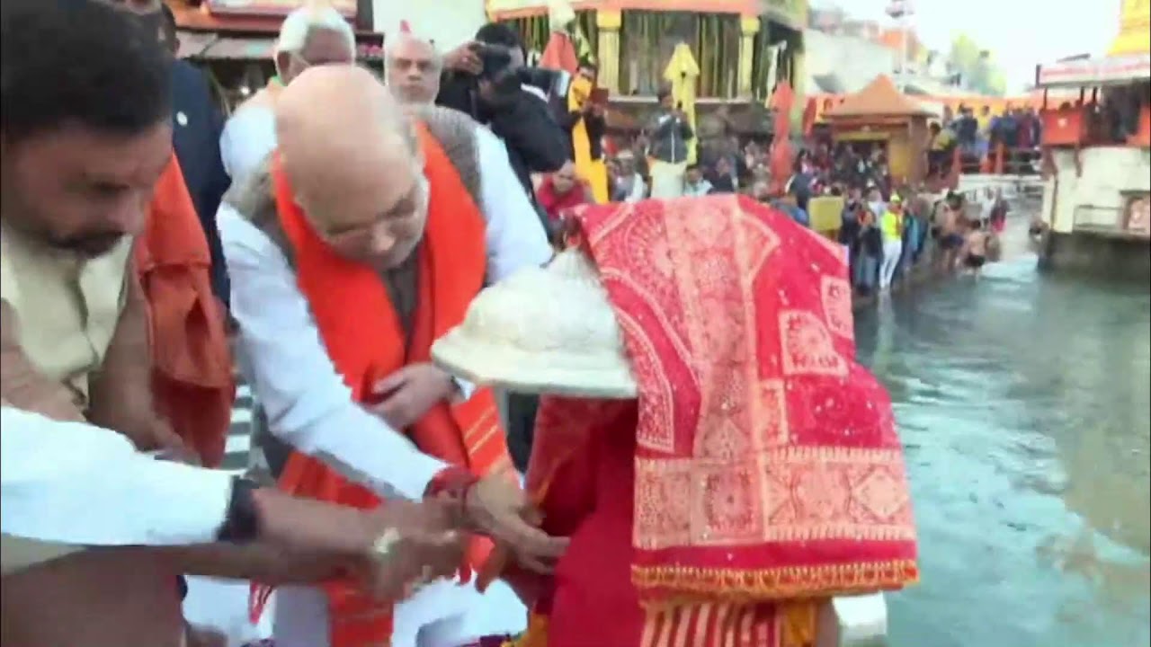 HM Shri Amit Shah performs Ganga Pooja at Har Ki Pauri in Haridwar, Uttarakhand