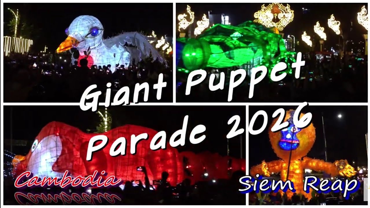 Giant Puppet Street Parade 2026 in Siem Reap, តុក្កតាយក្ស សៀមរាប ២០២៦ #msgart #peace #peacedove