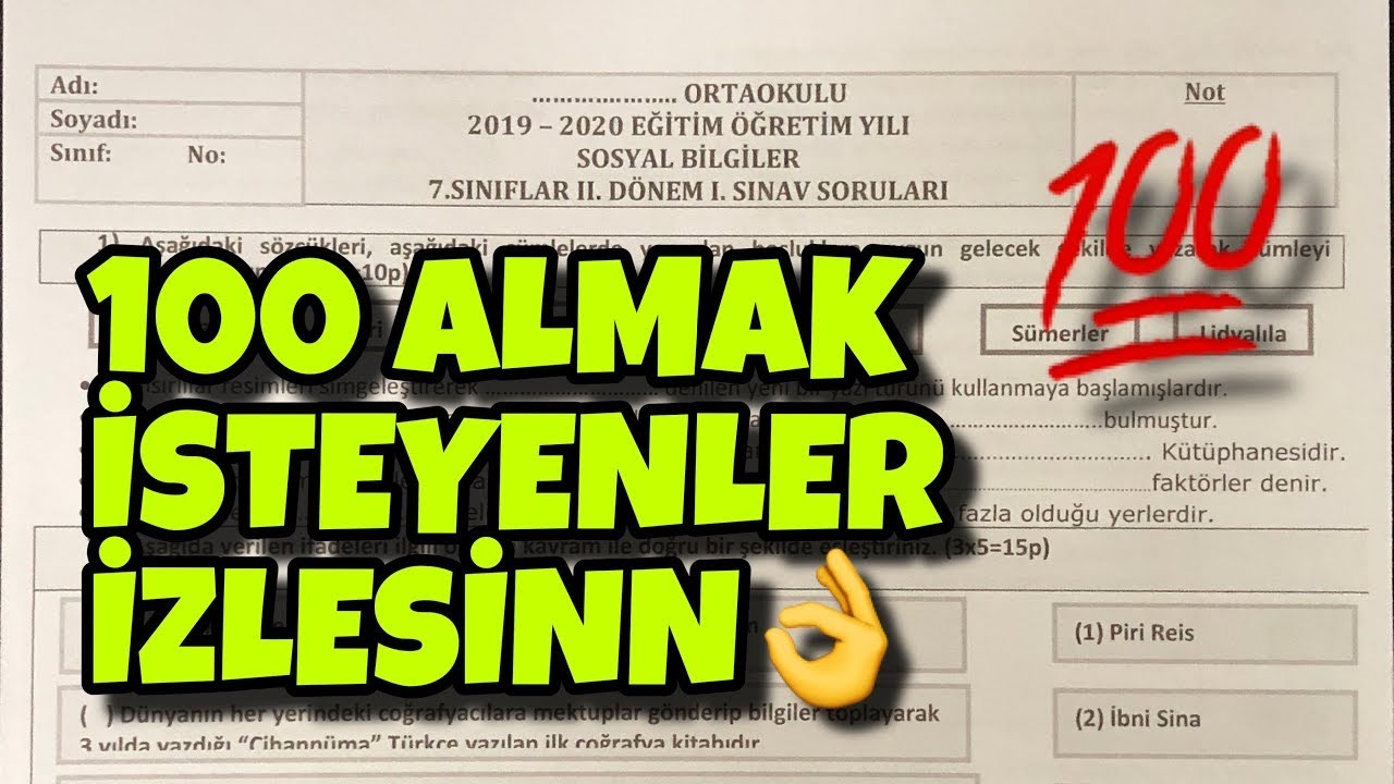 7.Sınıf Sosyal Bilgiler 2.Dönem 1.Yazılı Soruları