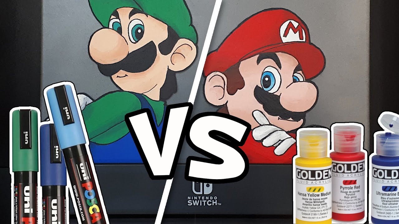 Posca Pens vs. Golden Fluids | Art Material Test | Nintendo Switch Dock Shield w/ Mario & Luigi