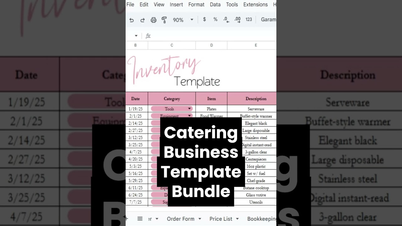 Catering Business Template Bundle Google Sheets - Food, Restaurant Company Excel Spreadsheet