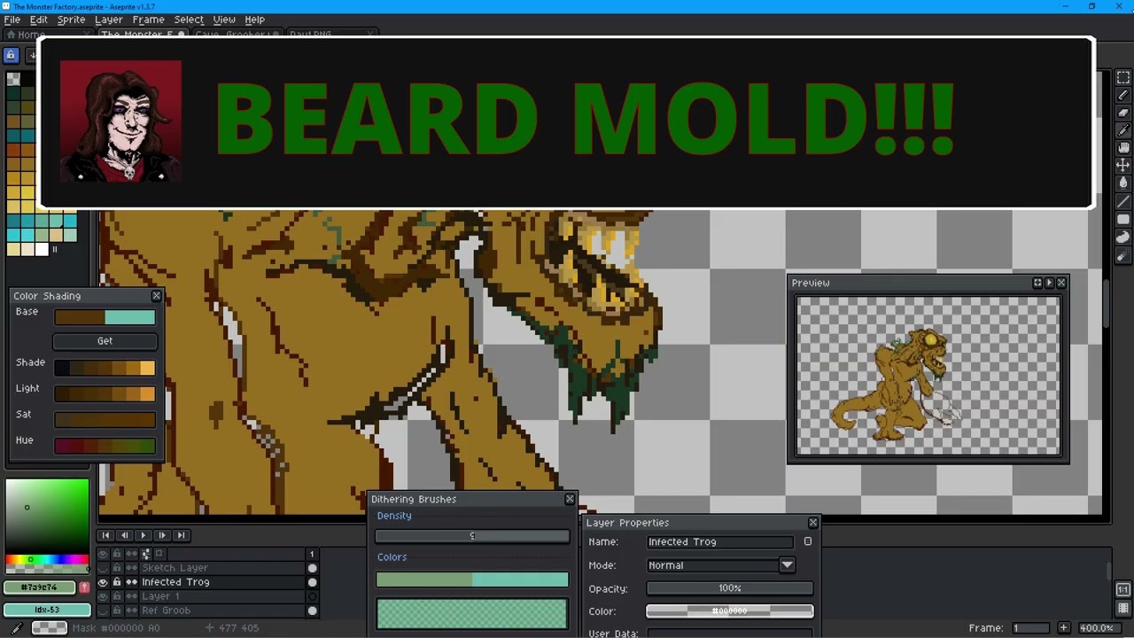 GREX EP1: Monsters, METAL, Mayhem!!!! Infected Trog, the first monster! Pixel Art Speed Draw! Origin