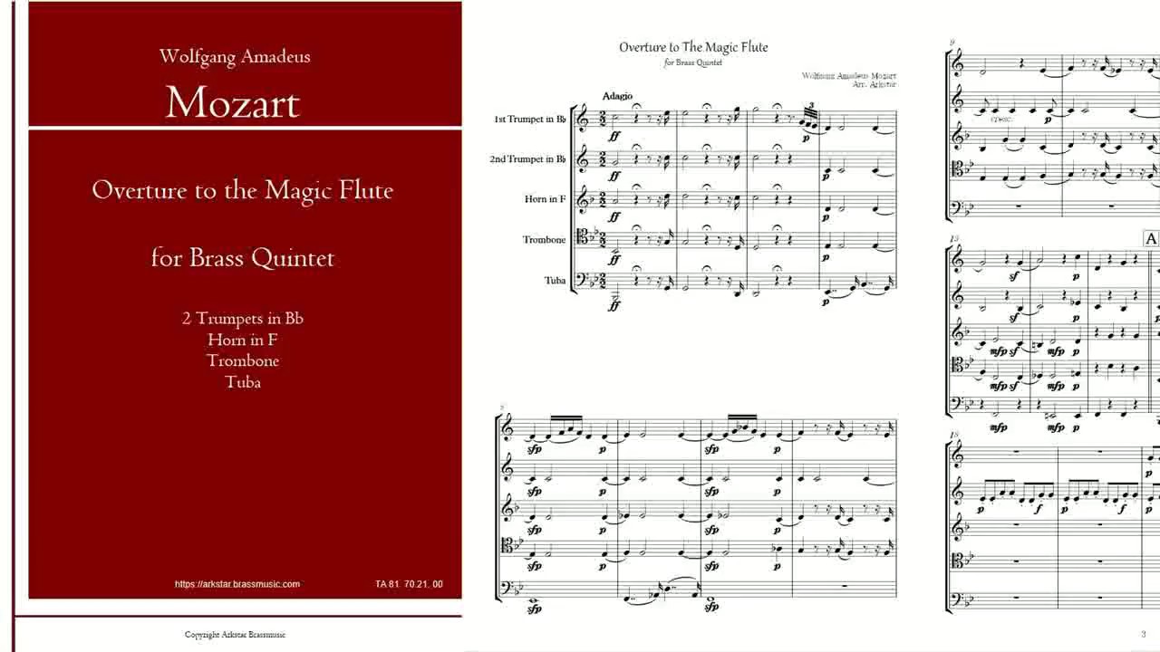 [Score/audio] Overture to The Magic Flute / Mozart for Brass Quintet arrangement