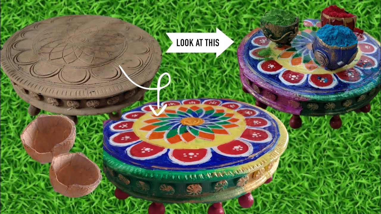  Mandala design on clay plate ll Holi special ll coconut cell reuse ll Best out of waste material