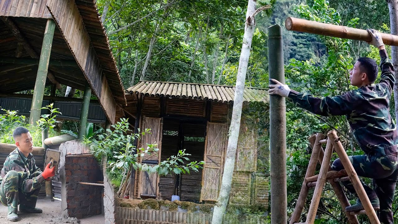 Full video: 55 days to complete - Building a bamboo kitchen: Foundation, tools, construction