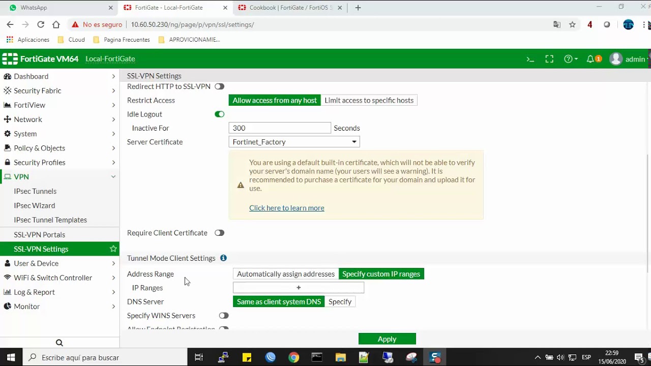 Configuración vpn ssl (fortinet)