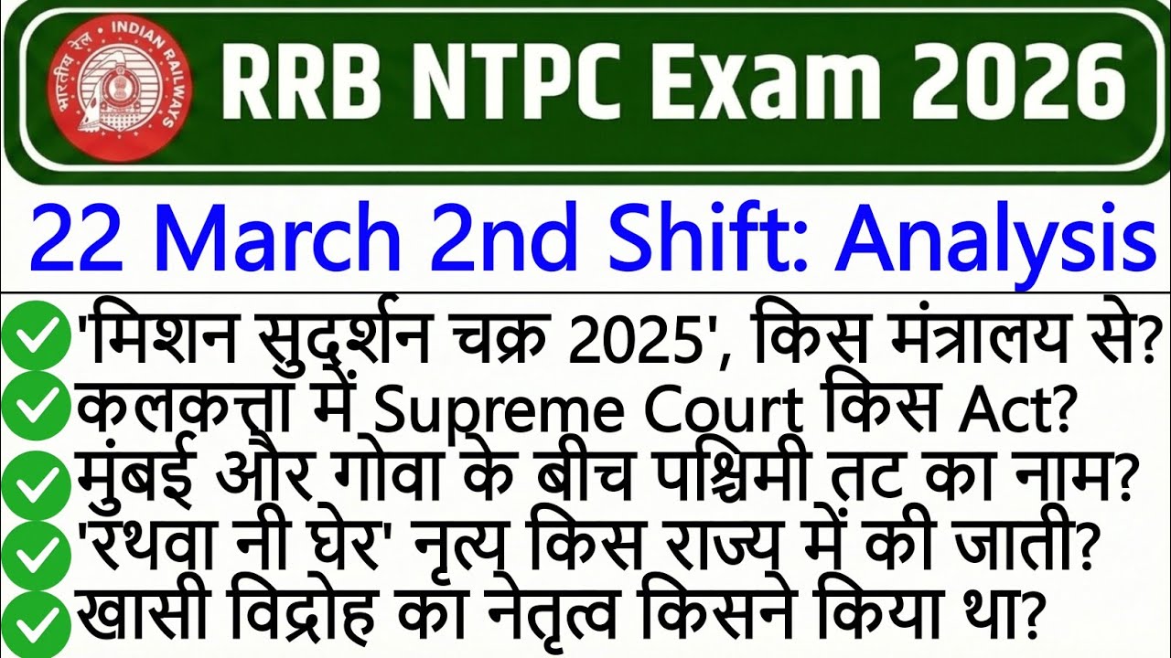 RRB NTPC 22 March 2nd Shift Paper Analysis 2026 | RRB NTPC Exam Today Analysis 2026