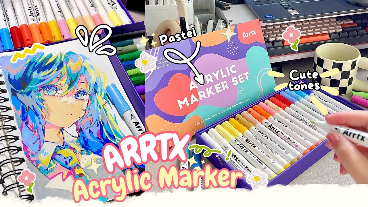 Bút Màu Acrylic Marker ARRTX Màu Siu Cute 🌷💦 ARRTX Acrylic Marker Review ✨ Draw with me