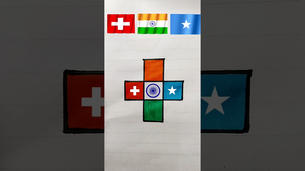 India Switzerland Somalia Cross Flag Art | Creative Flag Fusion Drawing