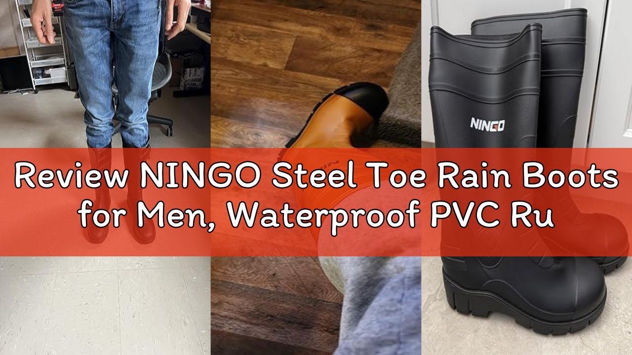 Review NINGO Steel Toe Rain Boots for Men, Waterproof PVC Rubber Boots with Puncture & Slip Resistan