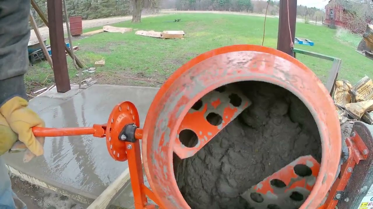 Pouring Cement with our Electric Portable Cement Mixer 2 1/4 Cu Ft, Concrete Mixer Wheelbarrow.