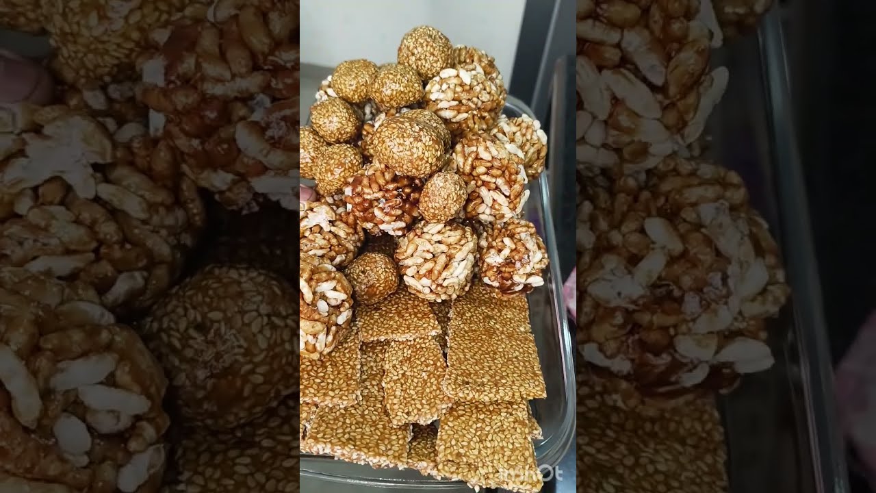 Kathiyawadi style til ki chikki ladoo aur mamra ke ladu#til chikki#til ladu#healthy sweet#ytshorts 