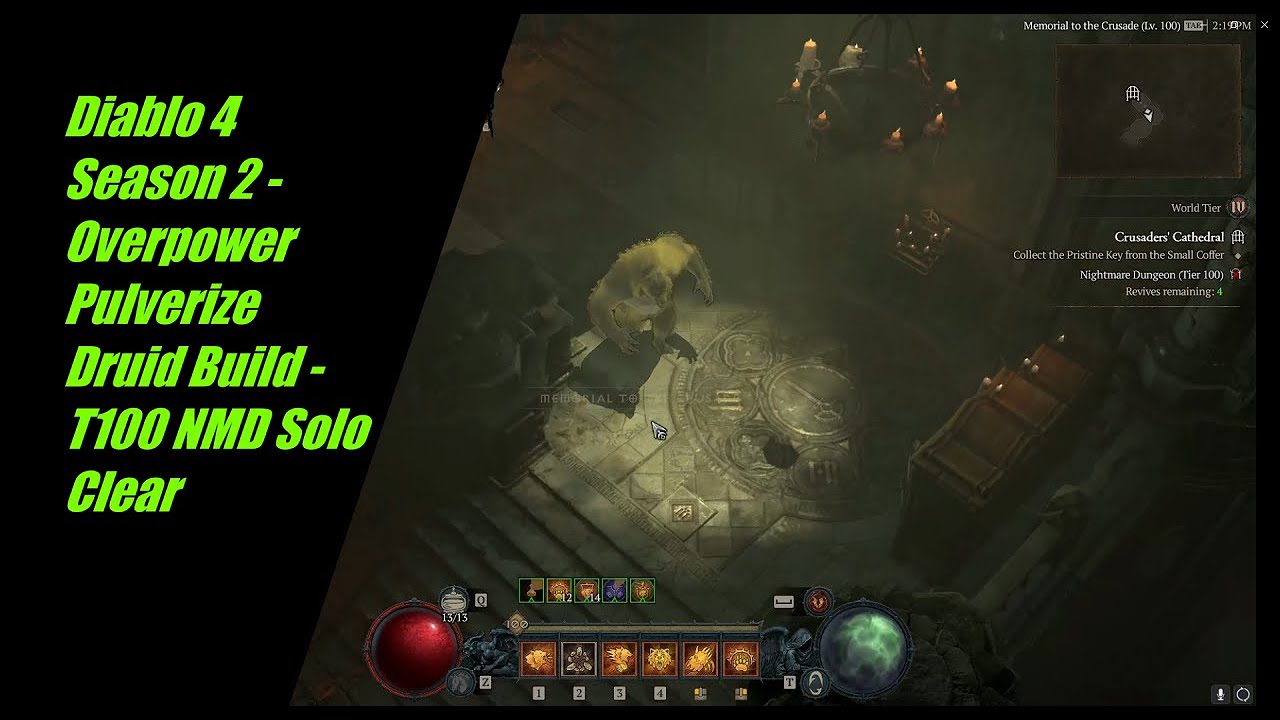 OVERPOWERED Pulverize Druid Build - T100 NMD Solo Clear - Diablo 4 - Season 2 - Tier 100 Nightmare