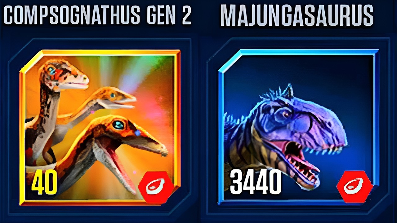 COMPSOGNATHUS GEN 2 VS MAJUNGASAURUS | JURASSIC WORLD THE GAME