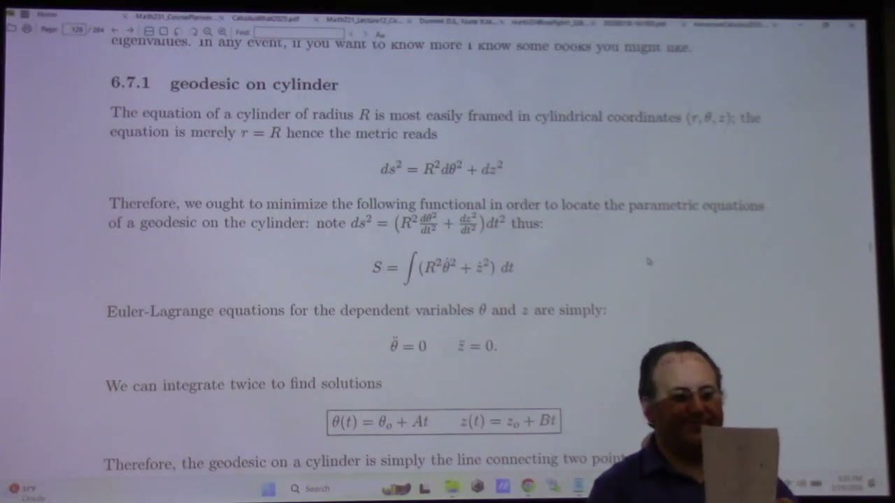 Advanced Calculus: Euler Lagrange Equations for several dependent variables, 2-19-26 part 2