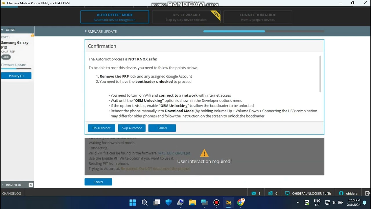 Samsung F13 ( E135f ) Auto Root Just One Clack Chimera pro Tool And Auto Patch 100% Done