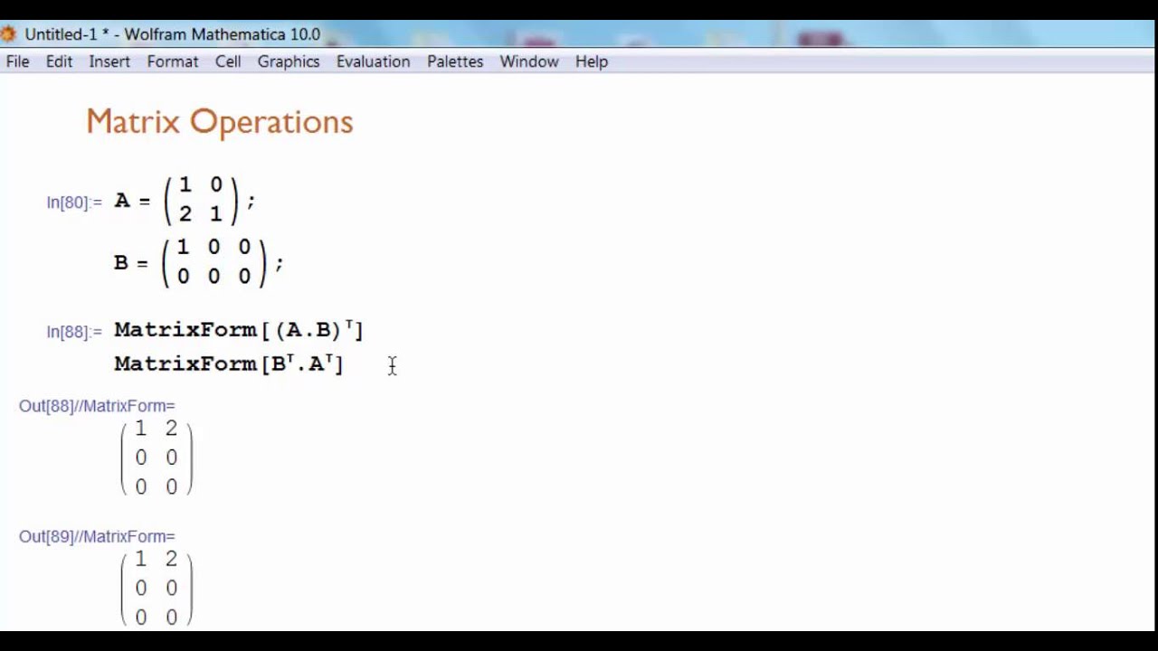 Mathematica Matrix Operations