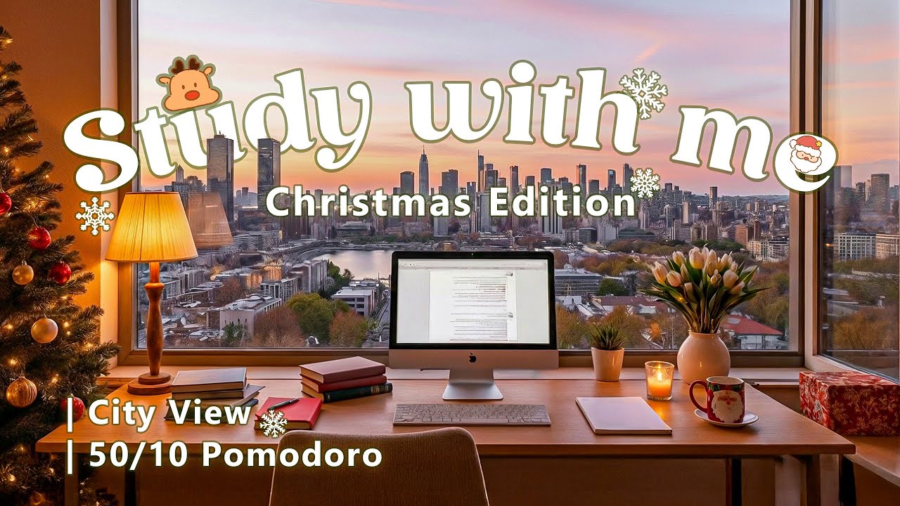 🎄4-HOUR STUDY WITH ME 🎅🏼Christmas Edition 🎹Calm Piano 🔥 Fire Crackling Sounds | 50/10 Pomodoro