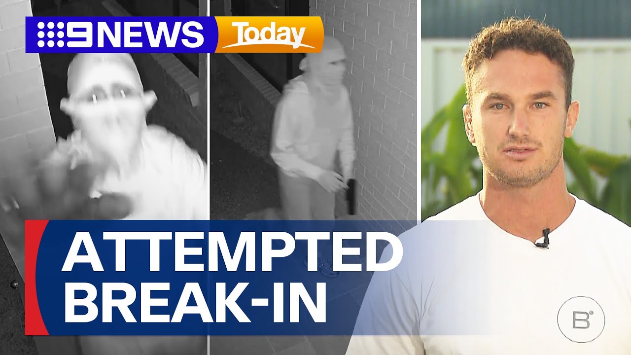 Police searching for armed thieves who attempted a break-in caught on CCTV | 9 News Australia