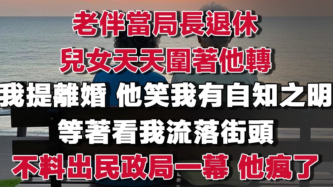 老伴當局長退休兒女天天圍著他轉我提離婚 他笑我有自知之明等著看我流落街頭不料出民政局一幕 他瘋了