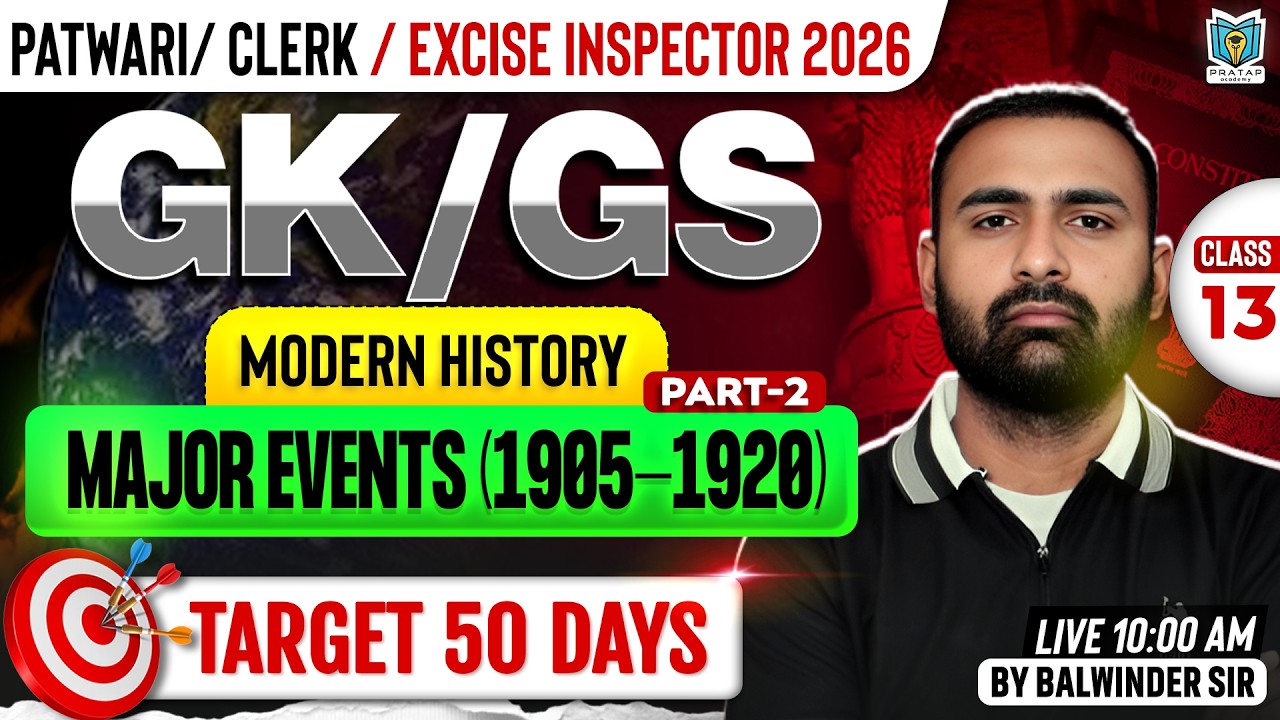 MODERN HISTORY MAJOR EVENTS | Gk/GS for PSSSB Clerk & Excise Inspector 2026 |Gk By Balwinder Sir #13