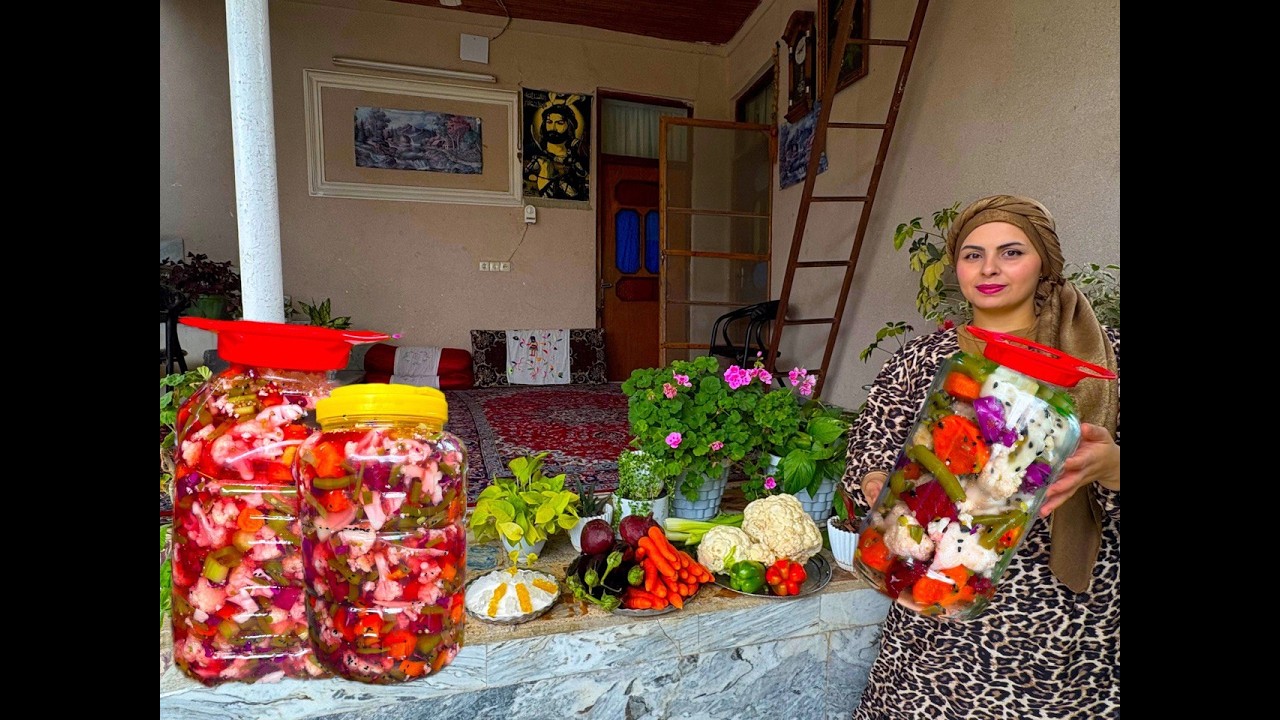 Village Vlog in Iran | Traditional Haft Bijar Pickles (Persian Mixed Pickle Recipe)