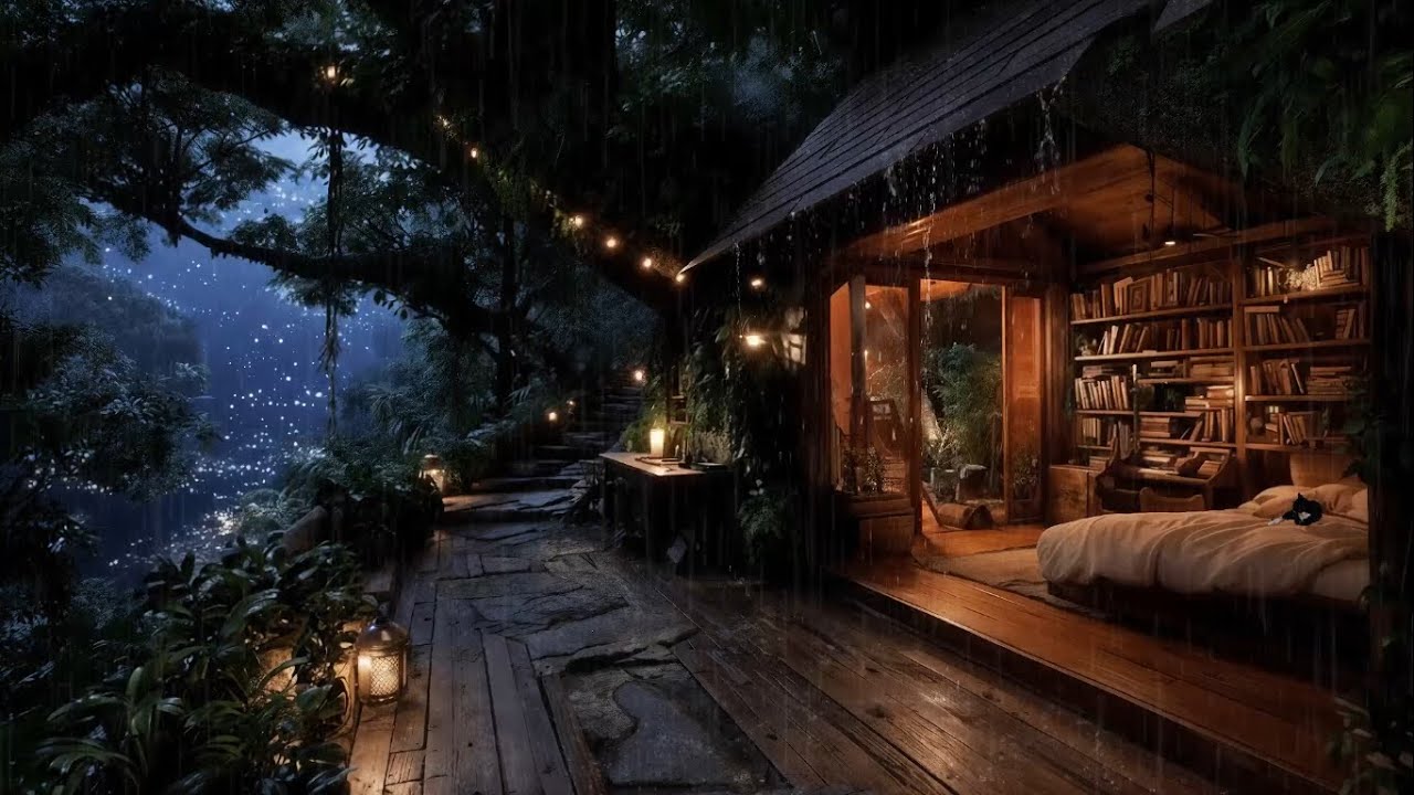 Night Rain and Calm Thunder 🌧(No Ads) Relaxing Sleep Sounds