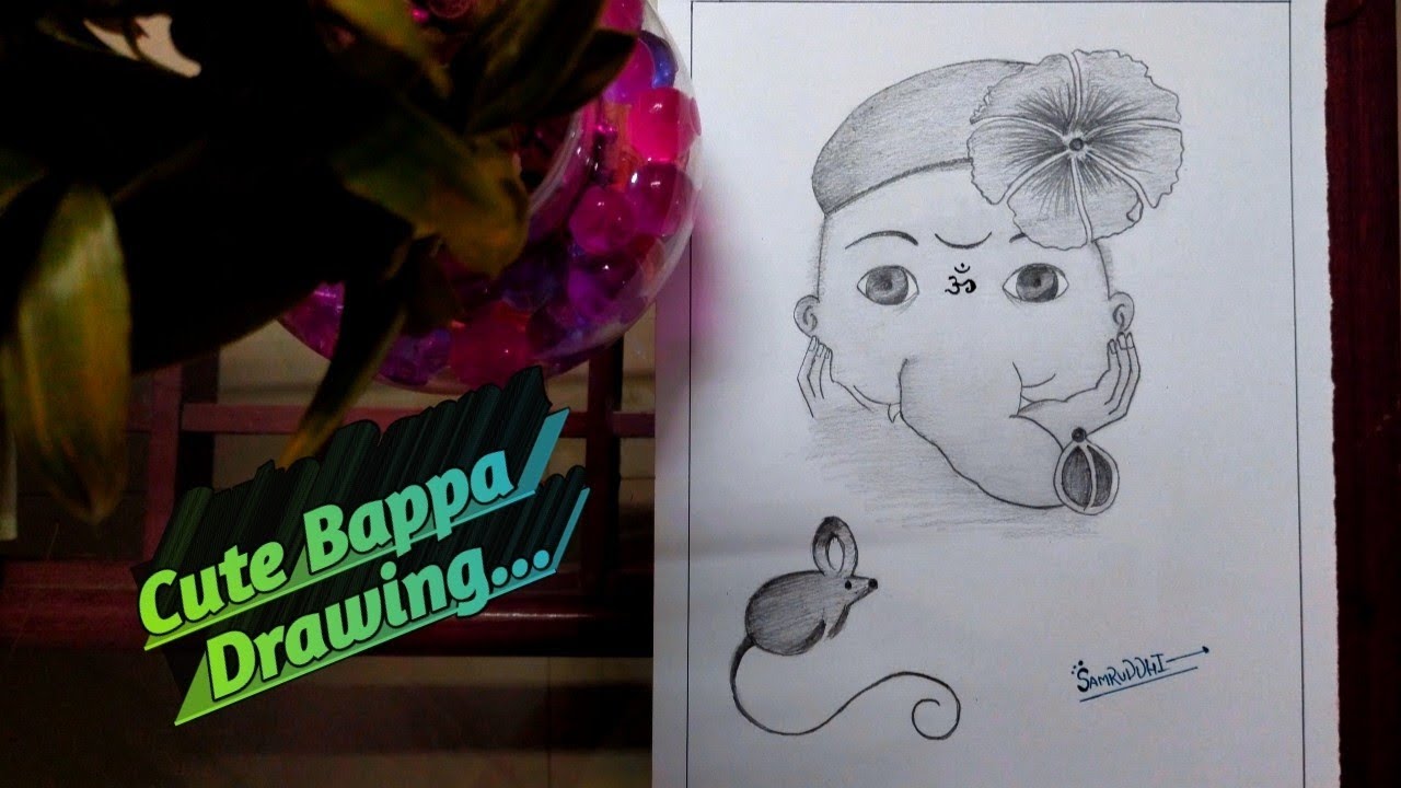 Cute Bappa Drawing... Baal Ganesha Drawing... With Moshak Ji...