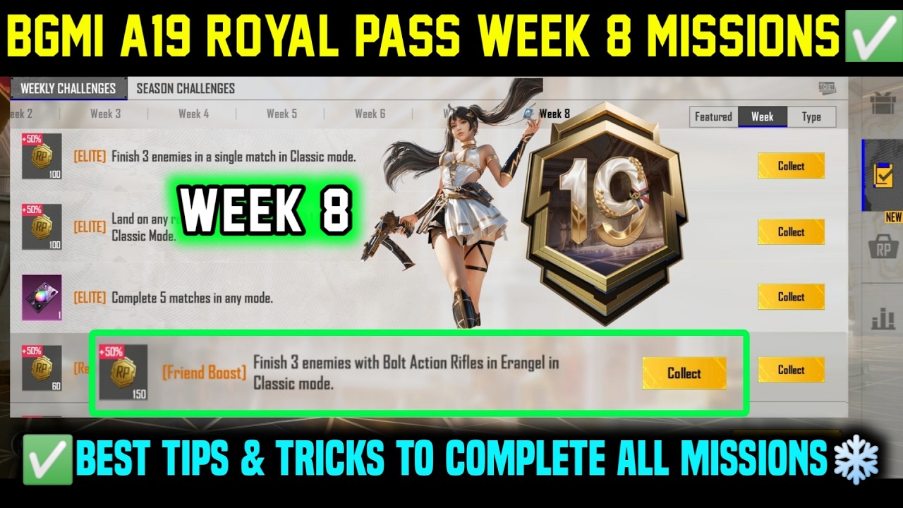 A19 RP WEEK 8 MISSION | BGMI WEEK 8 MISSIONS EXPLAINED | SEASON 29 BGMI A19 ROYAL PASS WEEK 8