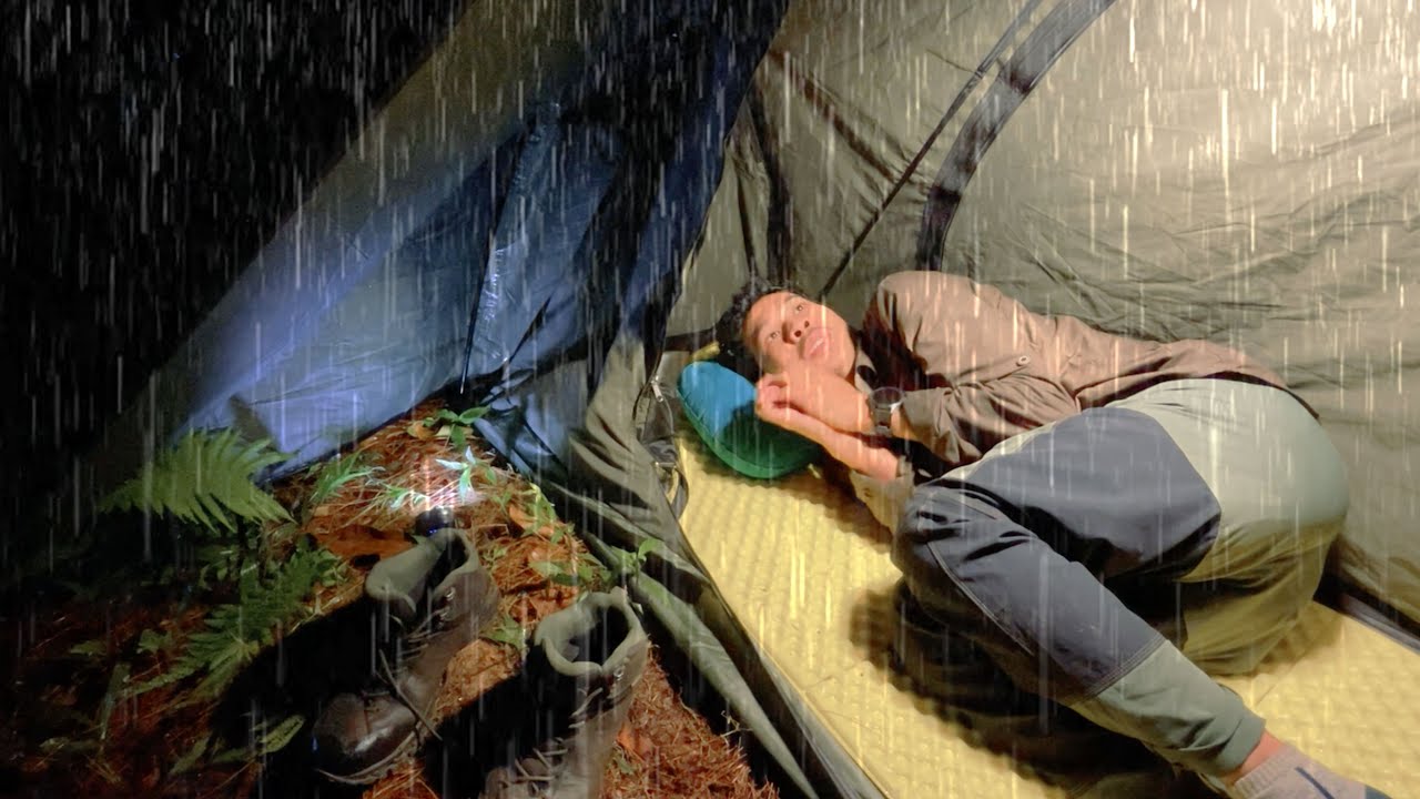 Solo Camping in Heavy Rain - Scary Thunderstorms Strike ASMR
