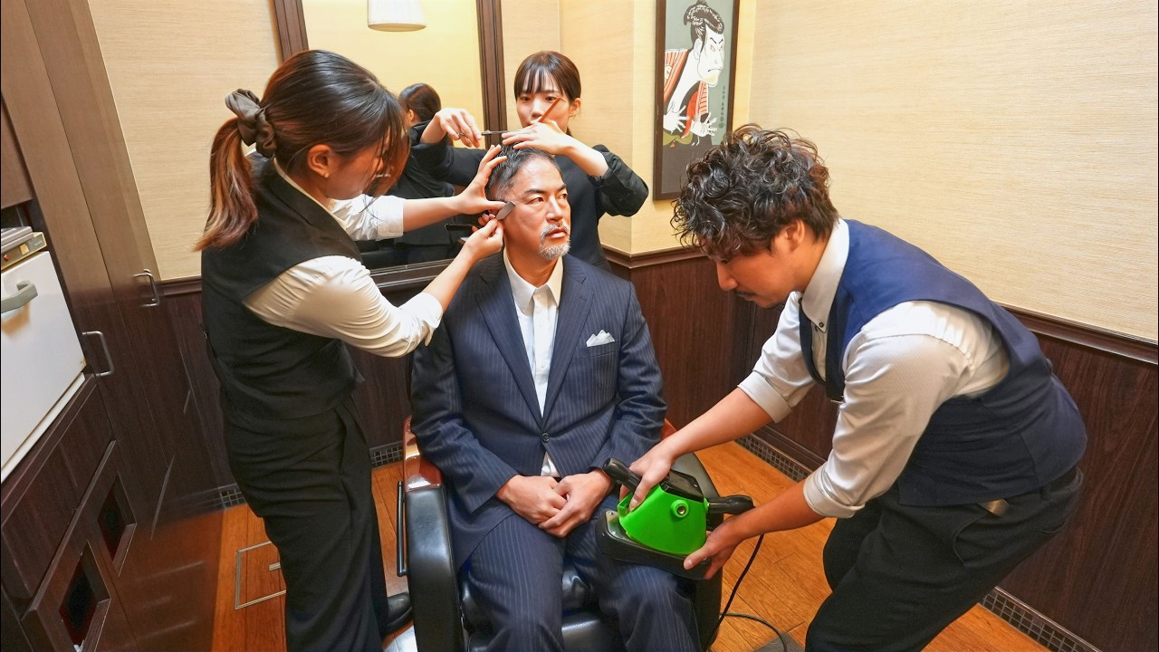 💈(ASMR) $300 VIP Treatment by 3 Staff at 90-Year-Old Premium Hair Salon in Tokyo | Soft-spoken