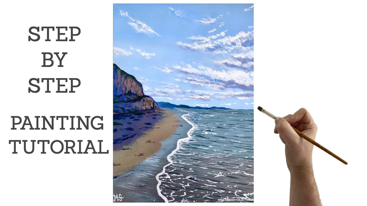 Beach waves acrylic painting tutorial - Ocean waves Acrylic painting - Easy painting step by step.