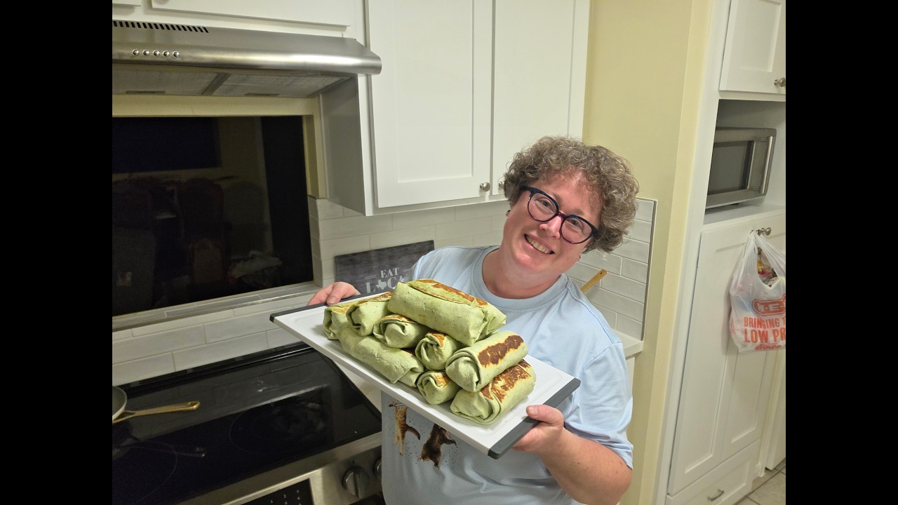 Making burritos to freeze for my sweet hubby!