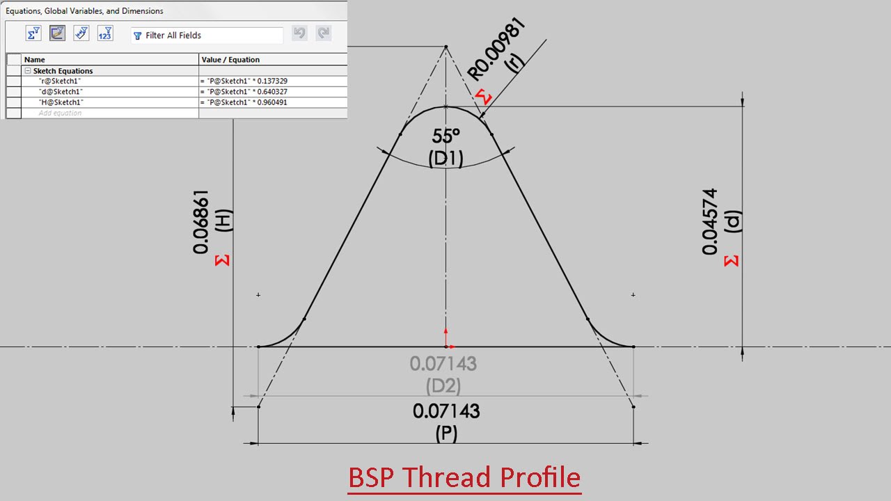 Creating British Standard Pipe Thread Profile (SolidWorks)