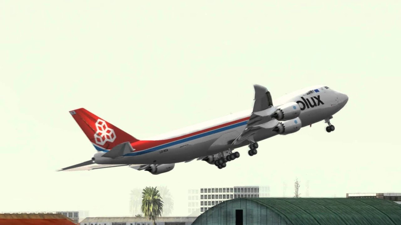 Cargolux 747-8 freighter - crazy take off and wings swing - bye :-)