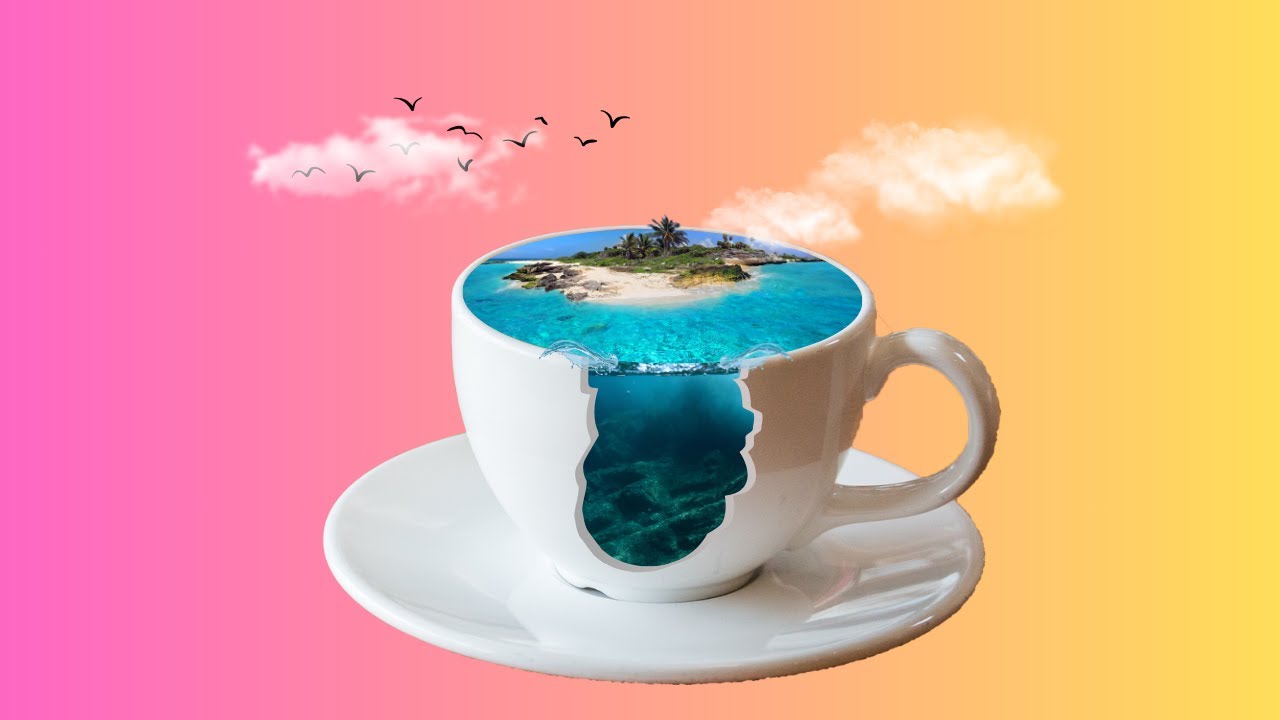 Учебное пособие по фотоманипуляций в Canva | Как вставить остров в чашку кофе