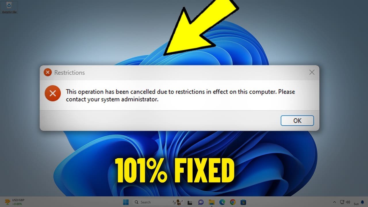 Операция отменена из-за ограничений, действующих на этом компьютере Windows 11 / 10/8/7 - решение ✅