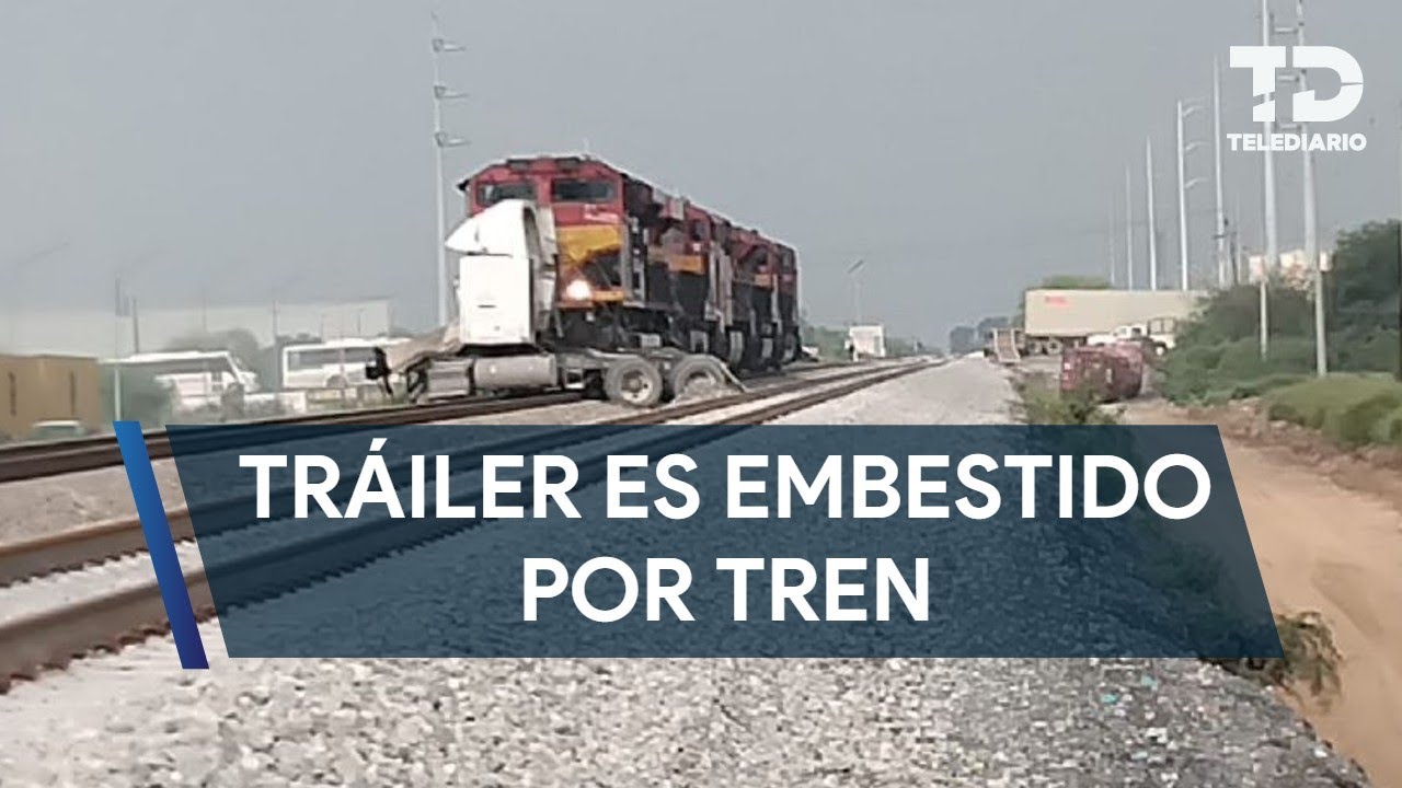 Tráiler intenta ganarle el paso al tren y es embestido en Santa Catarina