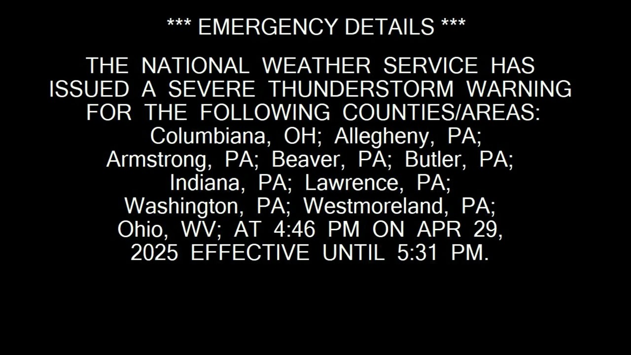 Destructive Severe T-Storm Warning in Pittsburgh, PA (April 29th)